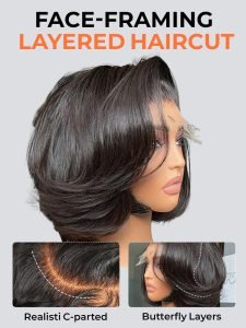 Butterfly Layered Cut Short Bob Wig 7*5 Lace Closure Wig - Image 3