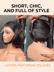 Butterfly Layered Cut Short Bob Wig 7*5 Lace Closure Wig - Image 8