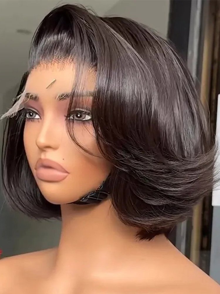 00_11_6 Butterfly Layered Cut Short Bob Wig 7*5 Lace Closure Wig - Image 1