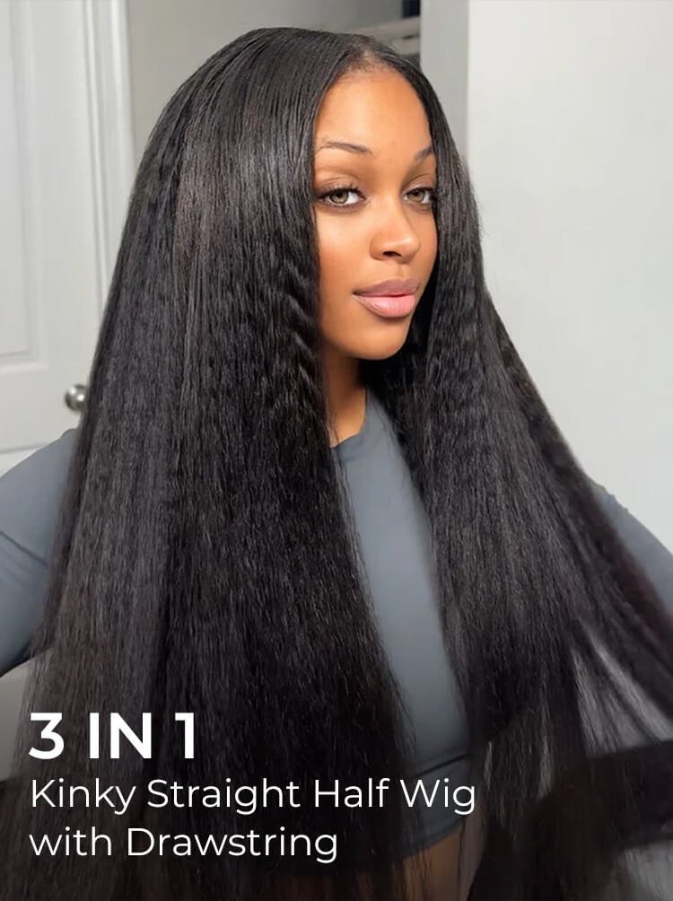 3 in 1 kinky straight half wig