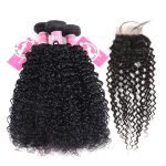Alipearl Kinky Curly Hair 3 Bundles With 4*4 Lace Closure Soft Brazilian Hair