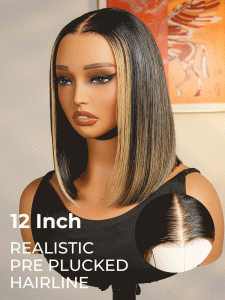 Foil Highlight Blunt Cut Bob Wig Custom Colored Wigs With Dark Roots - Image 6