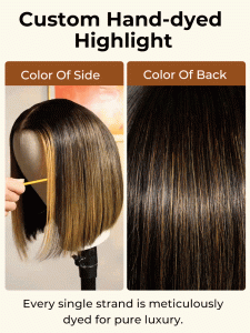 Foil Highlight Blunt Cut Bob Wig Custom Colored Wigs With Dark Roots - Image 8