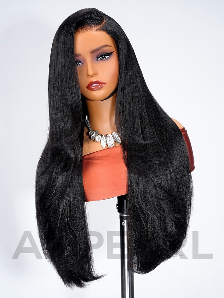 0_7_4 Side Part Light Yaki Straight 5x7 Glueless Lace Wig With Layers - Image 1