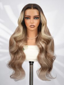 Brunette Blonde Highlights Loose Body 13x6 Lace Frontal Wig With Layers - Image 6