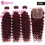 99J Color Deep Wave Brazilian Human Hair Bundle With Closure