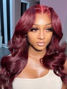 150% Density 99J Burgundy Body Wave 13*4 Lace Front Wig Straight Hair - Image 3