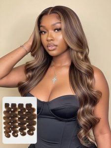 #P4/27 Brown Balayage Human Hair Bundles Body Wave And Straight - Image 9