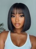 Short Straight Bob Wig With Bangs 5*5 Closure Wig - Image 9