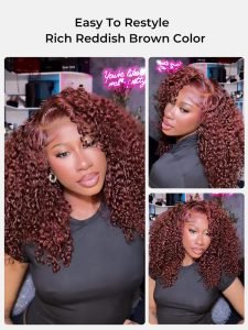 Reddish Brown Burmese Curly 250% Density Ready To Go 5x7 Lace Wig - Image 8