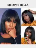 Short Straight Bob Wig With Bangs 5*5 Closure Wig - Image 11