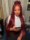 40 Inch Burgundy Straight 13x6 Transparent Lace Front Wigs Human Hair 300% Density - Image 6
