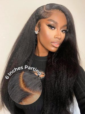 13x6 Parting Max Transparent Lace Frontal Yaki Straight Human Hair Glueless Wig