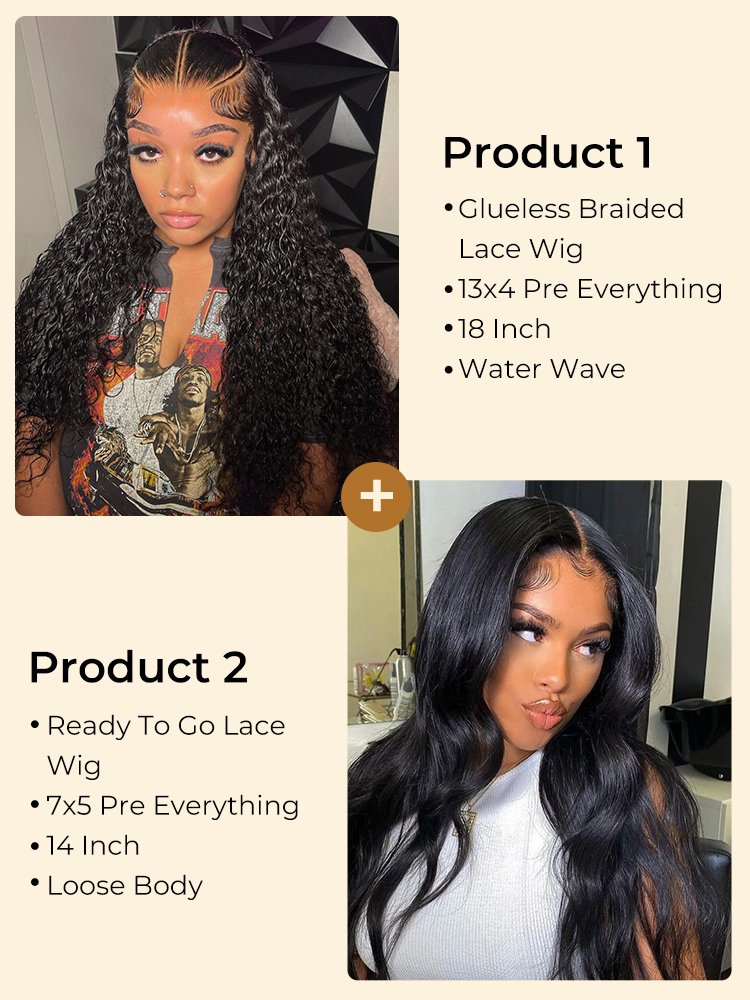 199-1 $199 for 2 Glueless Wigs: 13x4 Pre Braided Wig and 7x5 Wig - Image 1