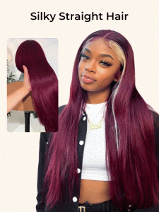 Burgundy With Blonde Highlights Lace Front Wig Skunk Stripe Hair Wigs - Image 8
