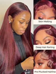 150% Density 99J Burgundy Body Wave 13*4 Lace Front Wig Straight Hair - Image 6