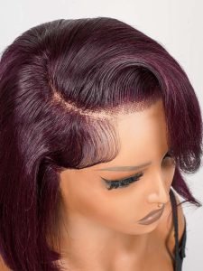 Glueless Dark 99J Color Layered Cut With Side Bang Frontal Bob Wig - Image 7