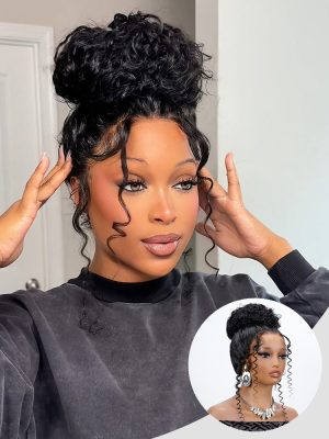 Messy Bun Water Wave 360 HD Lace Glueless Wig With Drawstring