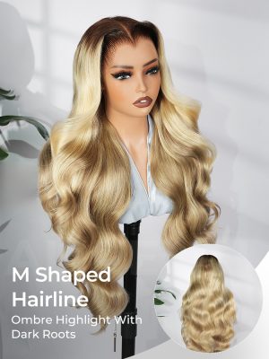 M Hairline Blonde Ombre Highlight Body Wave 13x6 Lace Front Wig