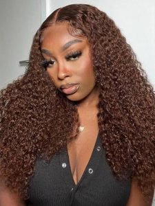 Ready To Go Wigs - Brown Hair Wigs Curly Human Hair Pre-Cut Invisible Lace Wig