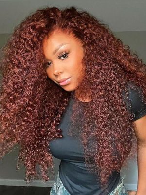Alipearl Ready To Wear Reddish Brown Curly Glueless Human Hair Wig Pre Plucked With Baby Hair