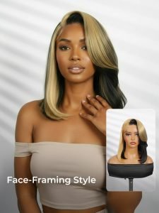 Honey Blonde Face Framing Skunk Stripe Bob 13x6 Lace Ready To Go Wig - Image 2