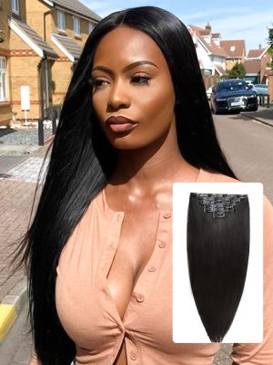 Alipearl Seamless Clip In Human Hair Extensions Natural Black Color Human Hair Pieces