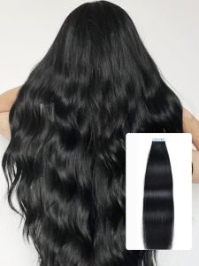 Natural Black #1B Tape-In Hair Extensions PU Human Hair For Full Head
