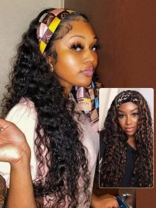 Water Wave Headband Wigs Human Hair Natural Wave Half Wig 150 Density