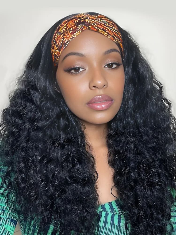 1_27_5 Deep Wave Human Hair Headband Wigs - Image 1