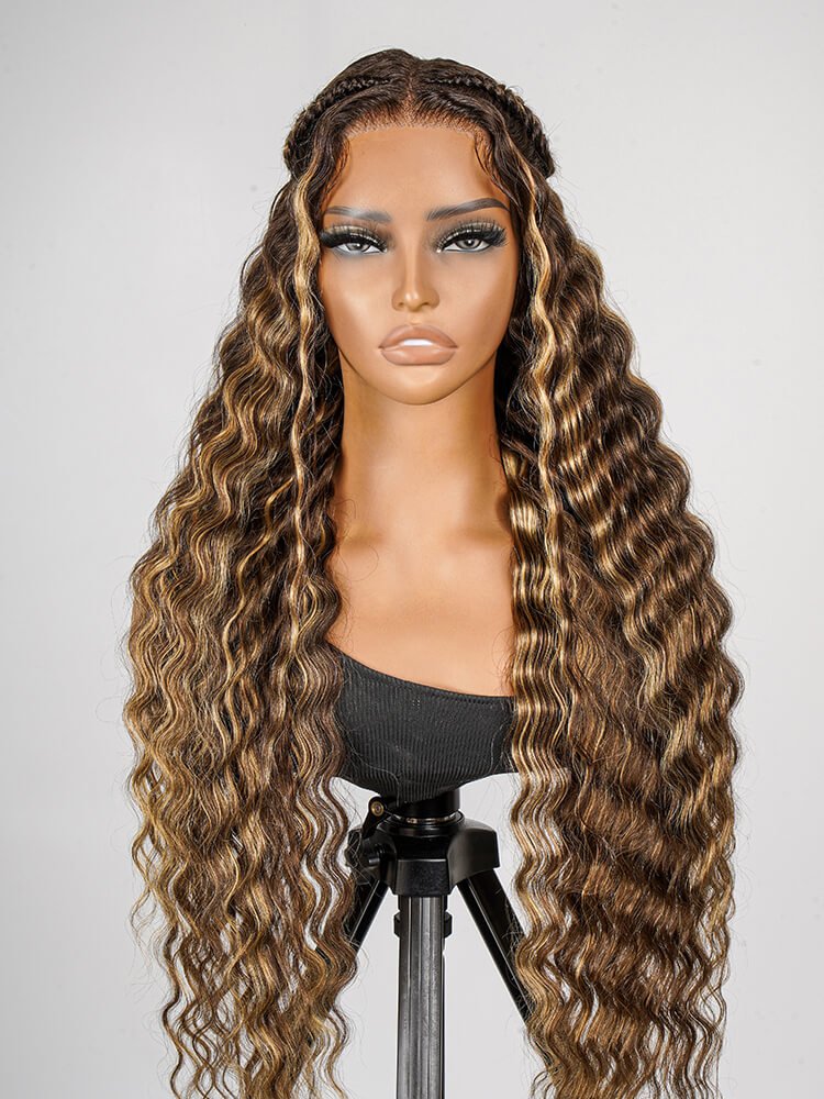 1_2_2 Glueless #P4/27 Color Highlight Wig Styled Crimped Wavy Front Wig - Image 1