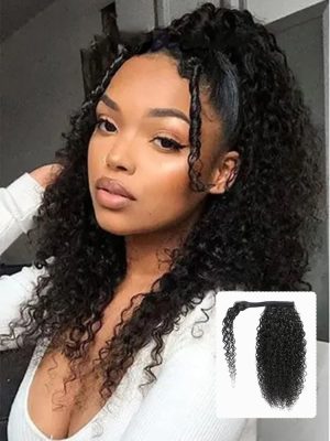Curly Ponytail Extensions with Claw Clip Natural Black Human Hair