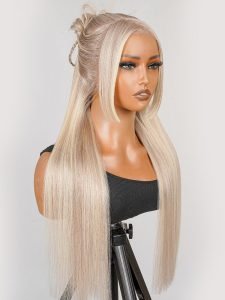 Pre-Styled P18/613 Warm Platinum Blonde Highlights Wig Glueless Straight 13x4 Partingmax Front Wig