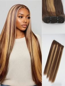 #P4/27 Brown Balayage Human Hair Bundles Body Wave And Straight