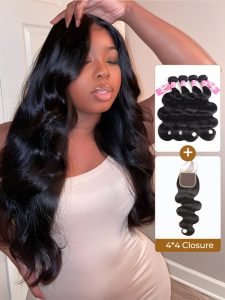 Brazilian Body Wave Virgin Hair 4pcs with Lace Closure Alipearl