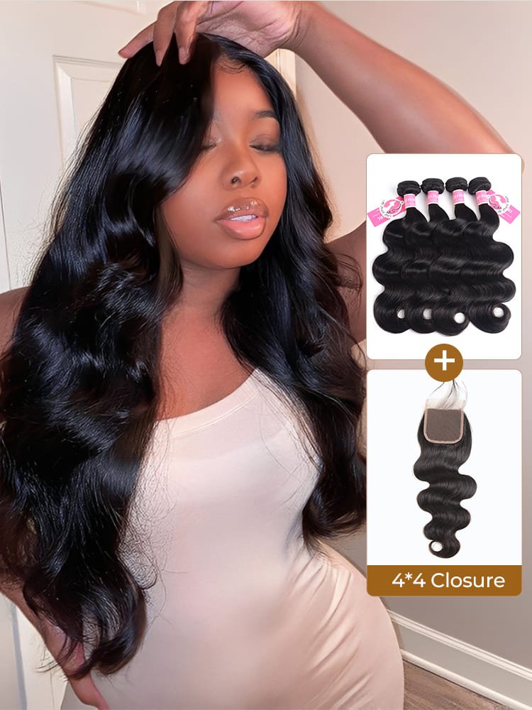 1_39_8 Brazilian Body Wave Virgin Hair 4pcs with Lace Closure Alipearl - Image 1