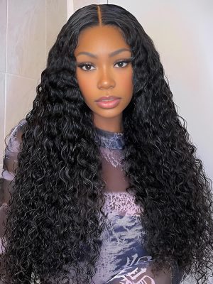 Deep Wave 6x6 Lace Closure Wig Pre plucked Natural Hairline with Bleached Knots