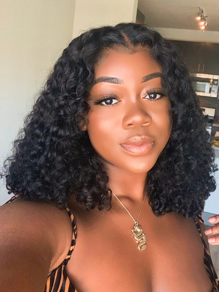 1_3_4 Short Deep Wave Bob Wig Lace Front Human Hair Wigs - Image 1