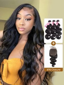 Body Wave 3 Hair Bundle Deals With 6x6 Body Wave Closure
