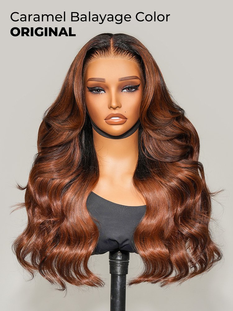 1_42_1 Original Caramel Balayage Highlight Wigs 13x4 Front Wig Customized Wavy Hair - Image 1