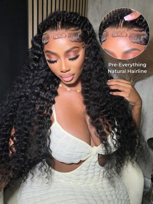 Halo Braid Glueless Deep Wave 13*6 Lace Front Wigs Pre-Cut With Natural Hairline