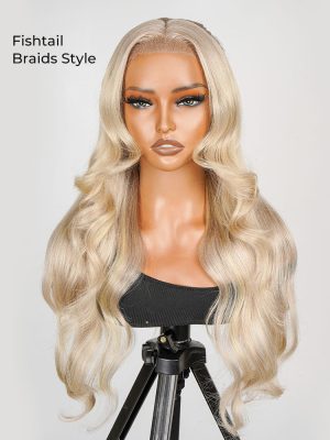 P18/613 Blonde Highlight Fishtail Braid Princess Haircut 13*4 Frontal Wig Glueless