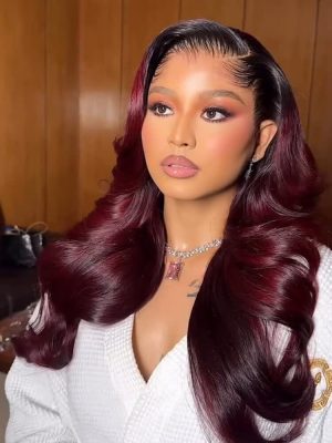 #1B/99J Ombre M Hairline Body Wave 13x6 Lace Frontal Wigs