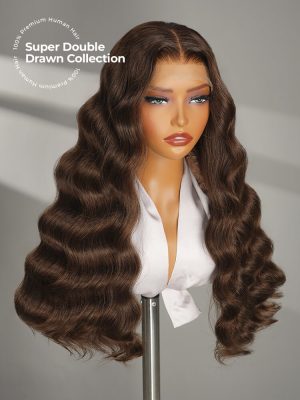 Double Drawn Super Double Drawn Dark Brown Body Wave HD Lace Wig Human Hair