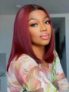 Ombre Color 1B/99J Colored Bob Lace Frontal Wig Human Hair Short Bob Wigs