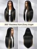 Light Yaki Straight Glueless Lace Wig With Hidden Blonde Highlights - Image 2