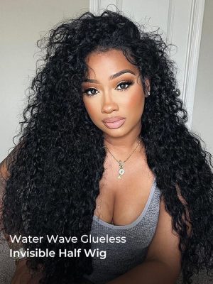 Water Wave Glueless Invisible Half Wig With Drawstring For Beginners