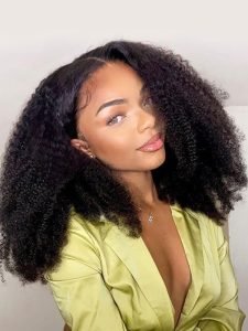Afro Kinky Curly V Part Human Hair Wig No Leave Out