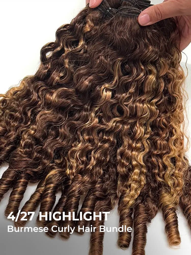 1_66_1 4/27 Highlight Burmese Curly Hair Bundles Human Hair Extension - Image 1