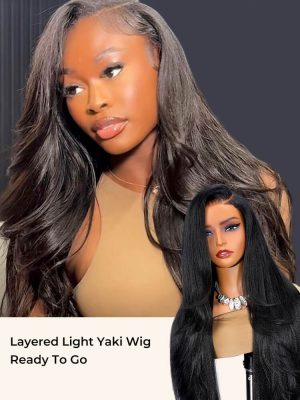 Side Part Light Yaki Straight 5x7 Glueless Lace Wig With Layers